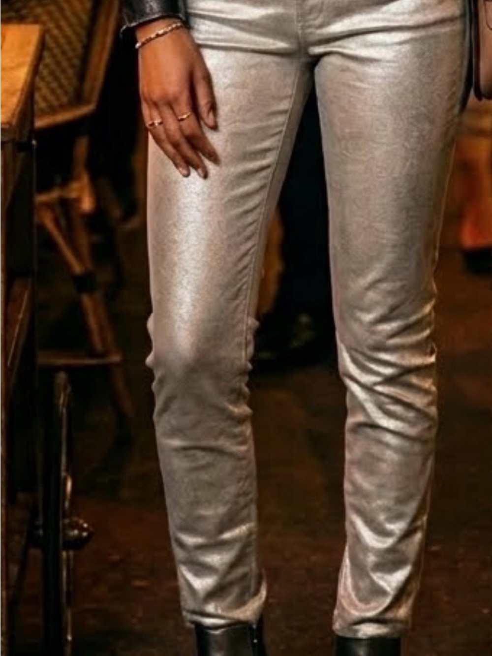 NAF NAF Metallic Silver Straight-Leg Pants evening night out pants 💯 Original